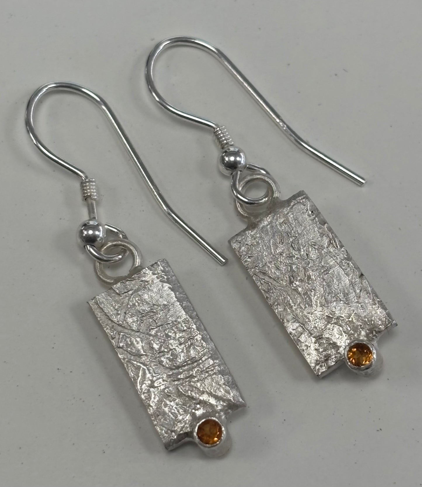 Sterling silver textured drop earrings with citrine.