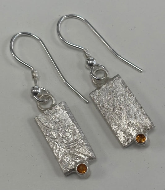 Sterling silver textured drop earrings with citrine.